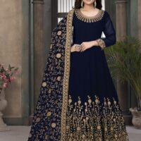 NAVY-BLUE EMBROIDERED FAUX GEO